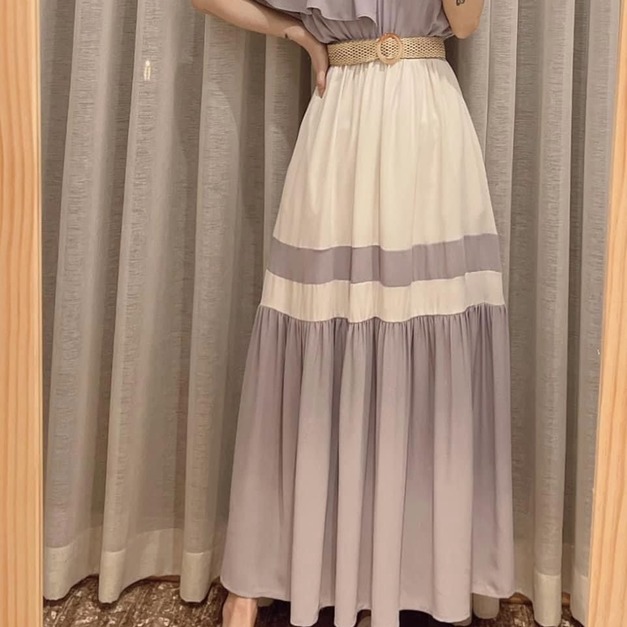 066822 不對稱荷葉領兩穿雪紡長洋