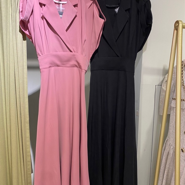 K400291 肩釦腰綁帶氣質長洋