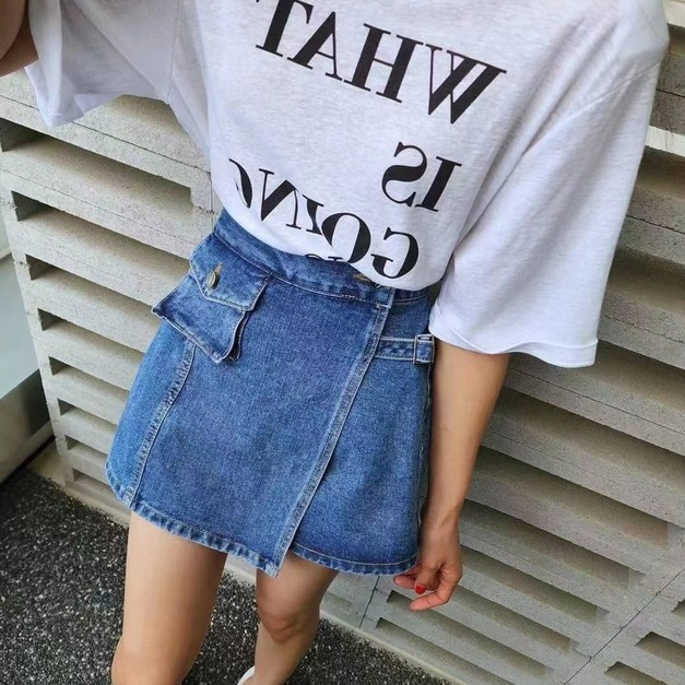 D0614 側扣環牛仔褲裙