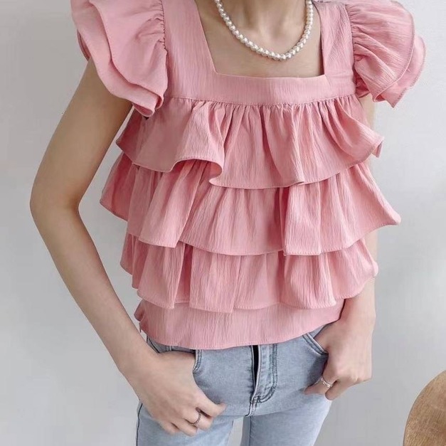 D0594 飛袖蛋糕層次上衣