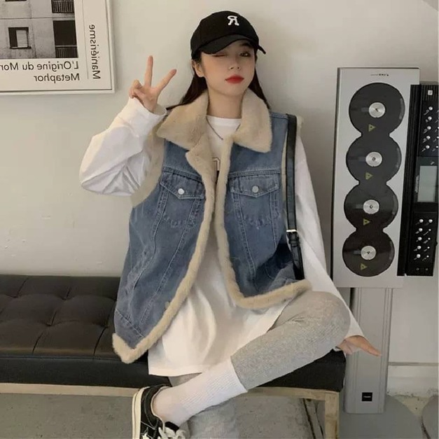 F0468 毛毛2穿牛仔背心