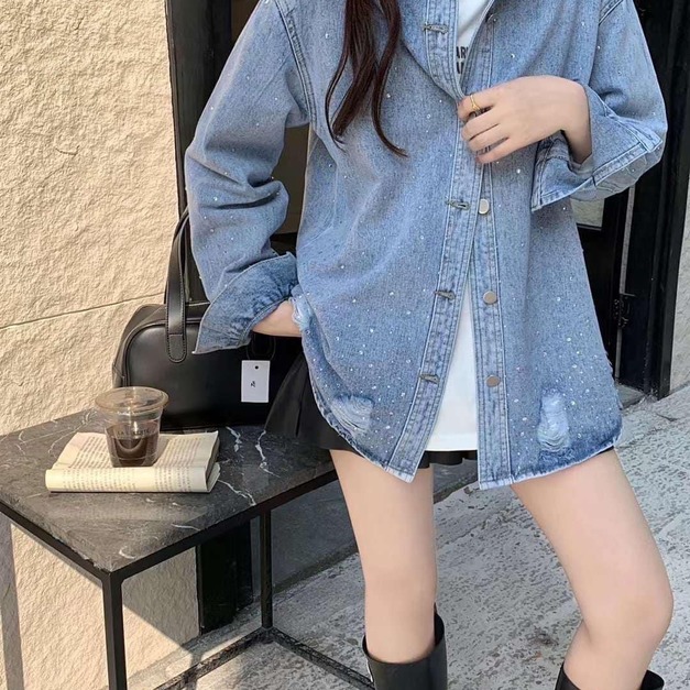 H0065 貼鑽抓破牛仔外套