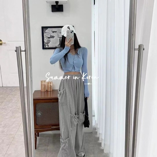 H0162 韓國爆款蝶結口袋長褲