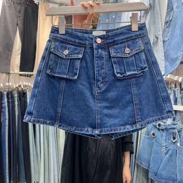 H0159 立體口袋牛仔褲裙