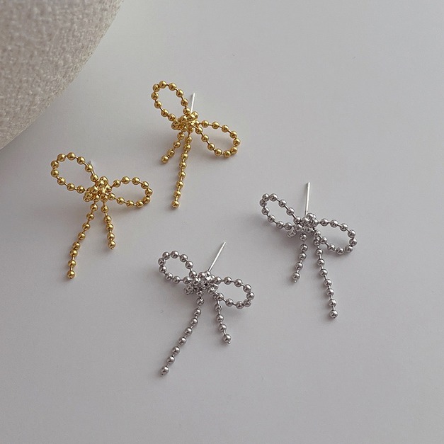 H9120 球型蝴蝶結不規則造型耳環 