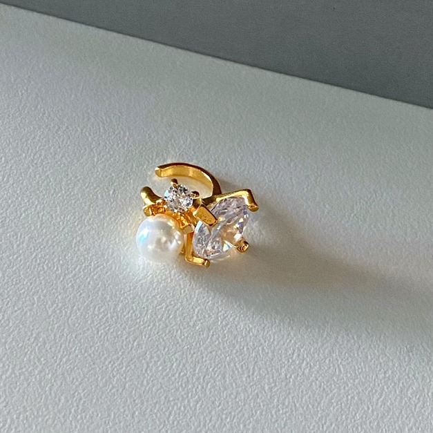 H082018 圓型鋯石珍珠耳骨環