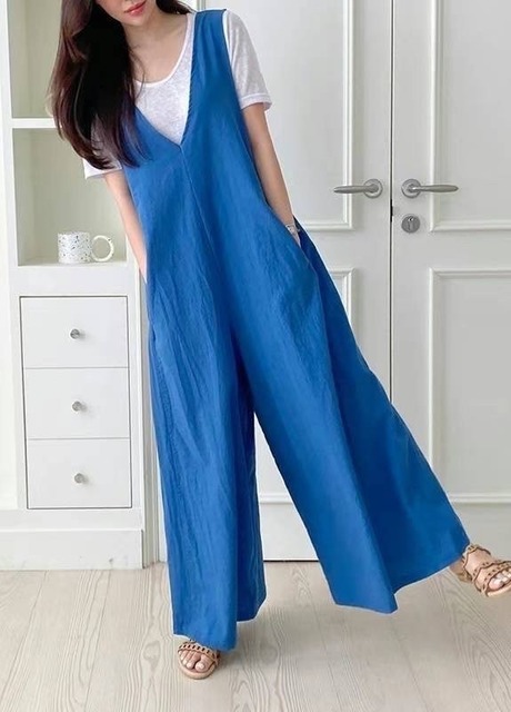 G0626 韓國V領連身寬褲