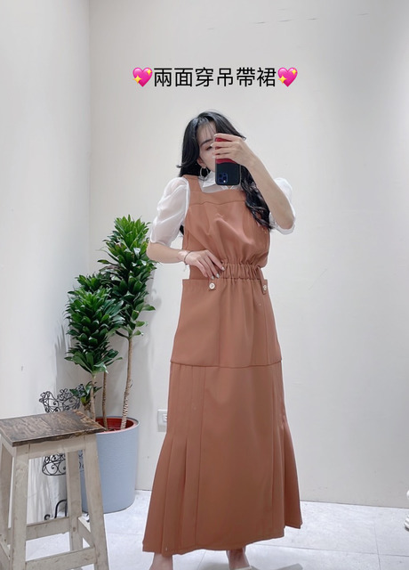 P400026 下側百摺綁帶吊帶裙