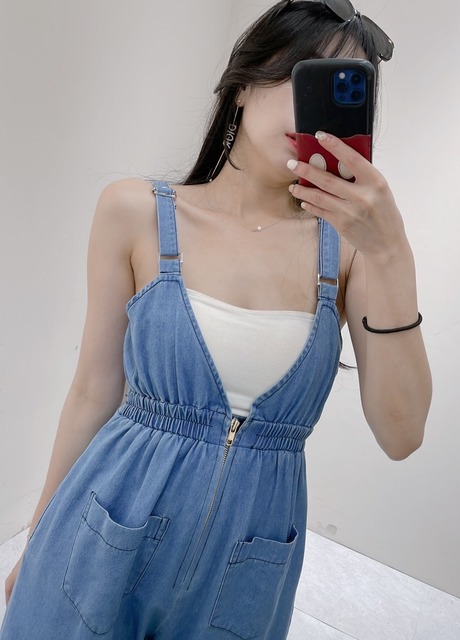 P200082 兩面穿吊帶牛仔寬褲