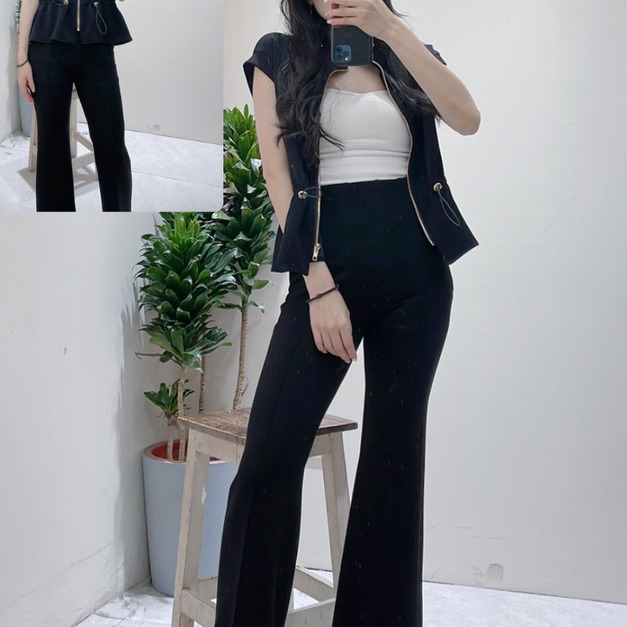 P700064 拉鍊縮腰開叉褲套裝