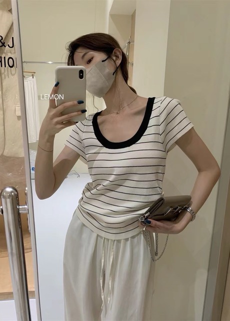 H0489 條紋冰絲涼感上衣