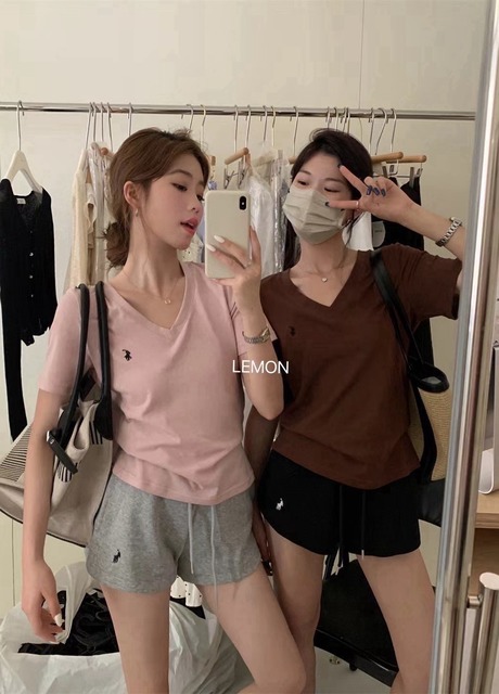 H0522 V領刺繡棉T