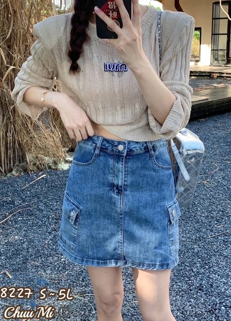 8227 口袋工裝彈力牛仔短裙
