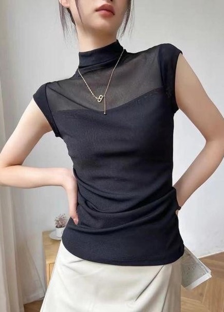 N0103 透視網紗包袖上衣