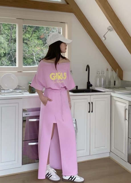 3185729 圓領英字下叉裙套裝