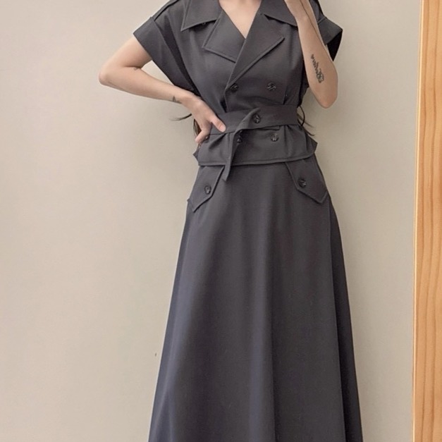 068218帥氣袖折背心長裙套裝