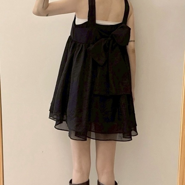 068197透紗後蝶結兩件套短洋