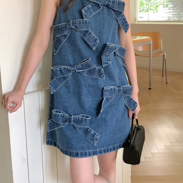 072599多蝶結可愛牛仔短洋