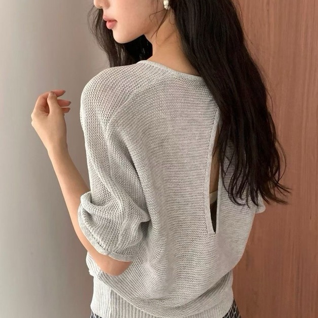072492 後露背造型亞麻衣