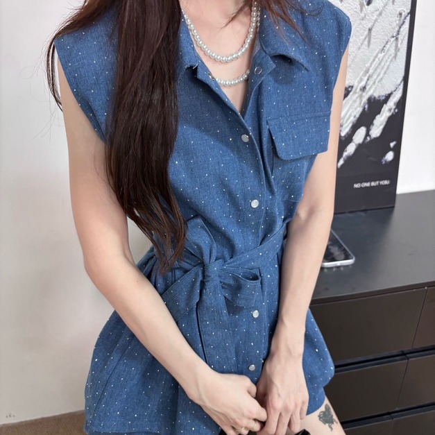 072620滿鑽綁帶牛仔背心➕短褲set