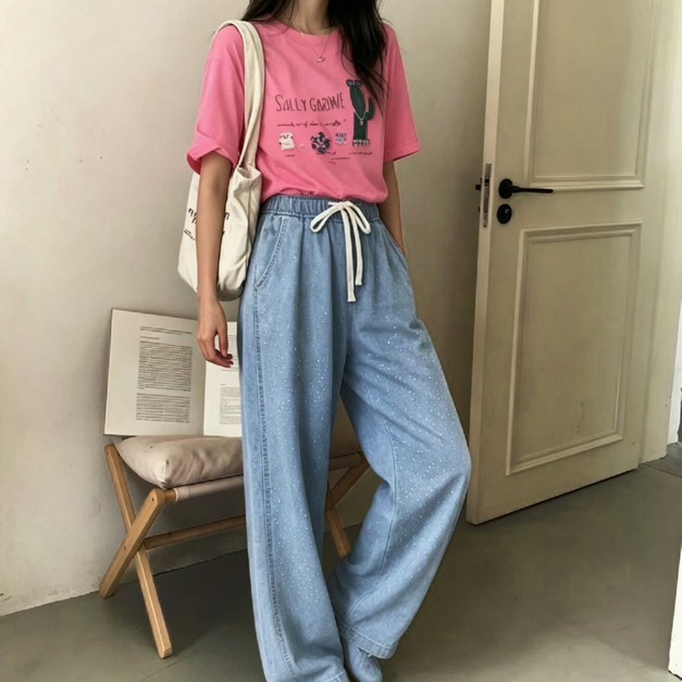 3686367 腰綁牛仔鑽褲