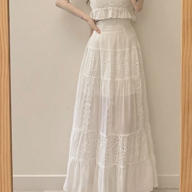 068157後綁結拼接緹花渡假套裝
