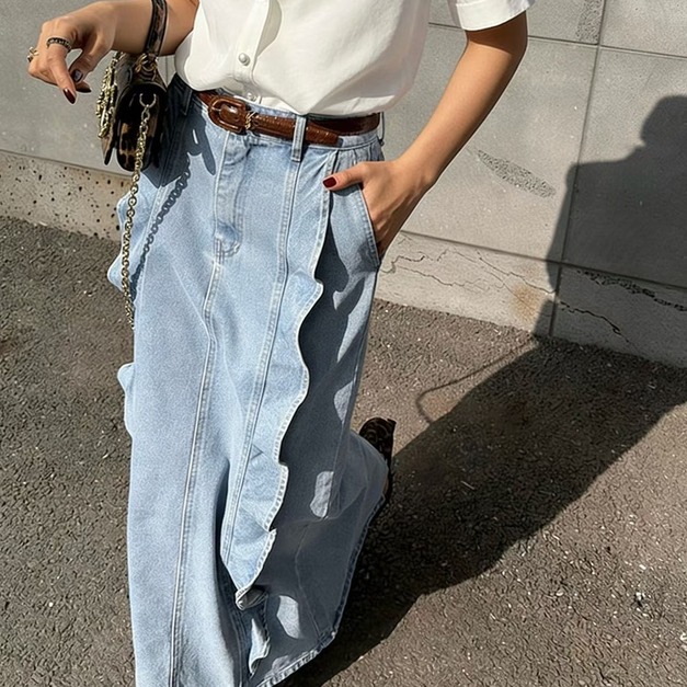 072614前荷葉牛仔長裙