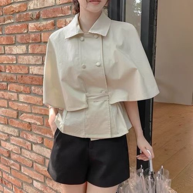 072743後綁帶斗篷襯衫