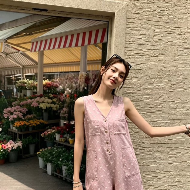 072757滿版蝶結可愛連身褲