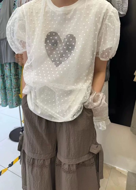 072702點點網紗貓咪T兩件式衣