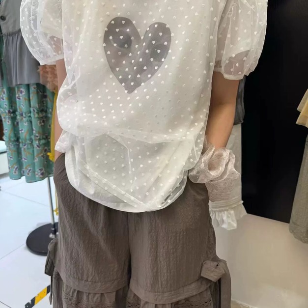 072702點點網紗貓咪T兩件式衣