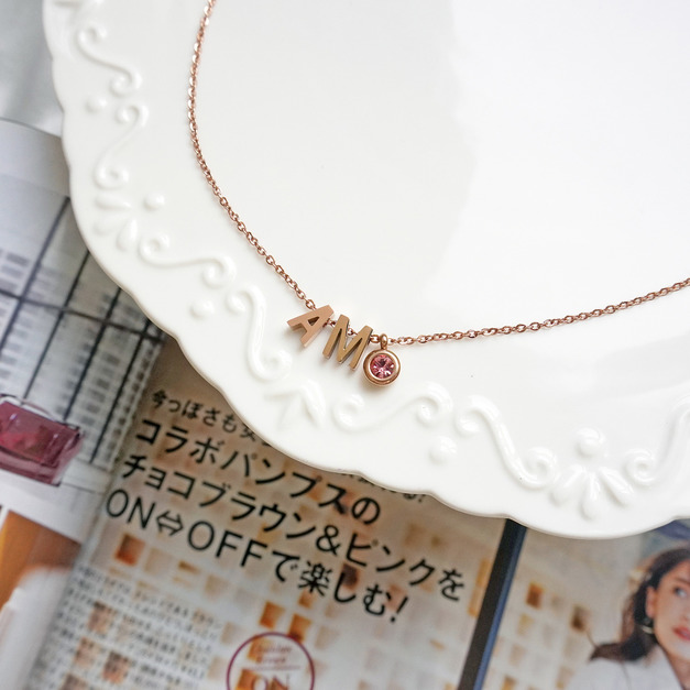 Hourrae荷萊【雙字母/誕生石】玫瑰金鎖骨鍊(大寫)