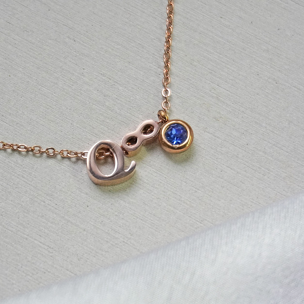 *永恆*Hourrae荷萊【字母/無限/誕生石】玫瑰金鎖骨鍊(書寫)
