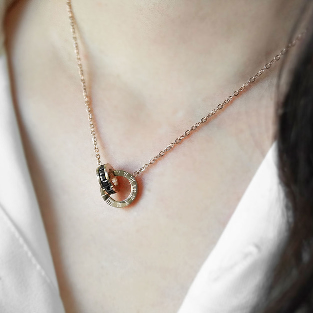 *防小人*Hourrae荷萊【時來運轉】玫瑰金項鍊-沉穩黑