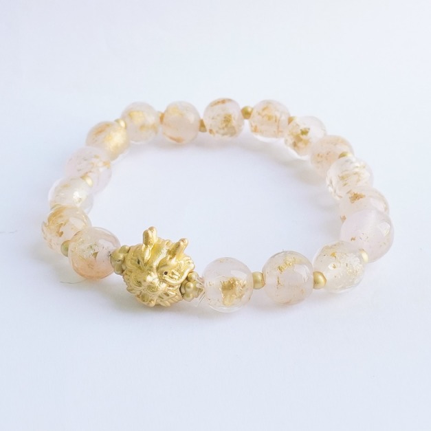 水晶能量手鍊【甲辰龍年】金箔琉璃-粉桃花必備!