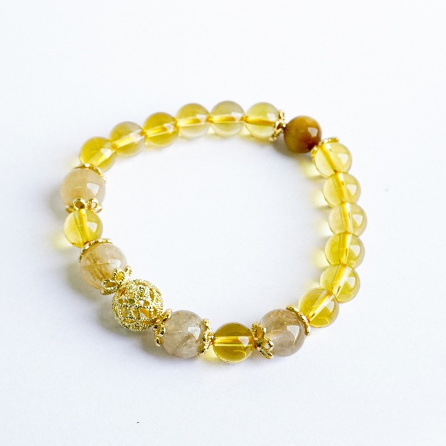 水晶能量手鍊【轉運珠】黃水晶髮晶 強力招財必備!