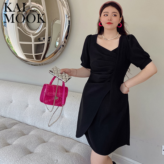 法式垂墜壓褶顯瘦不規則洋裝【D33831】