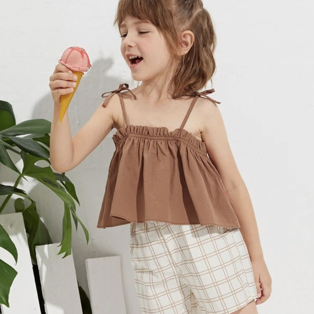 休閒綁帶格紋套裝