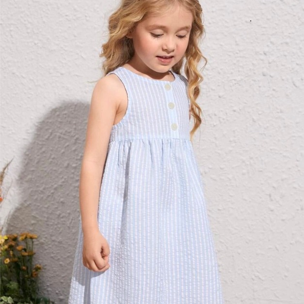 淡藍棉麻娃娃洋裝