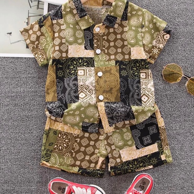 變形蟲拼接襯衫套裝