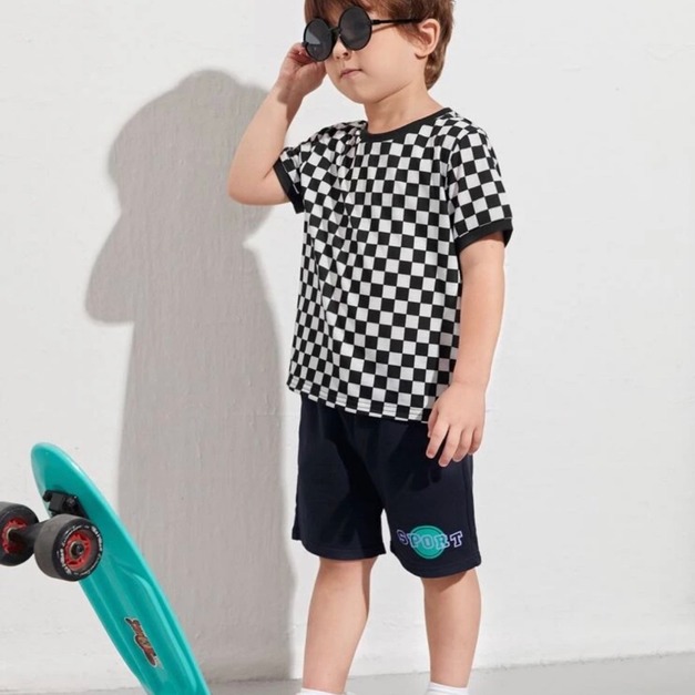 格紋滾黑邊休閒T