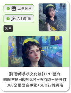 【阿聰師芋頭文化館】LINE整合  闖關答題+點數兌換+快拍印＋快好評 360全景語音導覽+SEO行銷網站