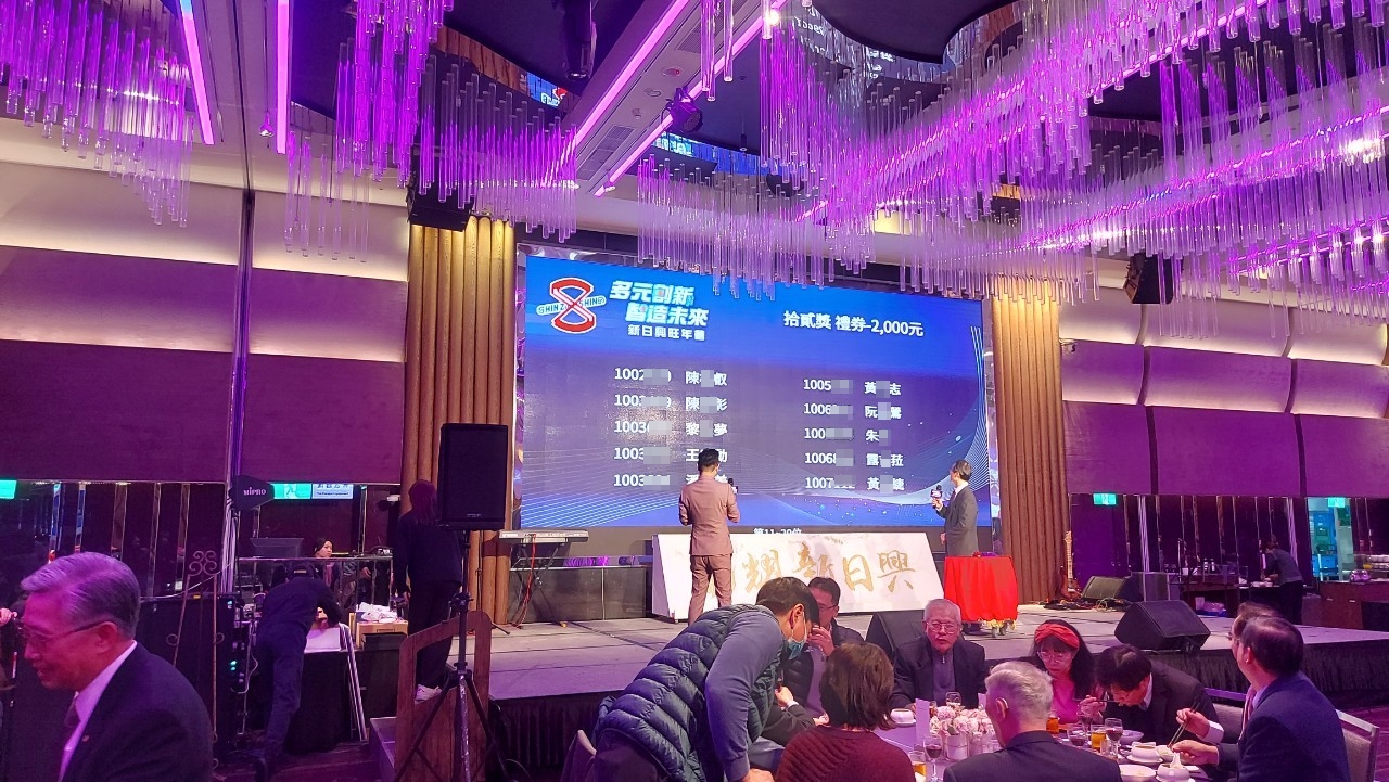 藍訊科技執行 新日興2023年終尾牙 線上自行報到+客製化抽獎系統+馬賽克抽獎過場動畫+抽獎按鈕+得獎查詢系統