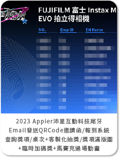 2023 Appier沛星互動科技尾牙 - Email發送QRCode邀請函+QRCode報到系統+得獎查詢+查詢桌次+客製化抽獎系統+獎項滿版圖片+臨時加碼獎+馬賽克過場動畫