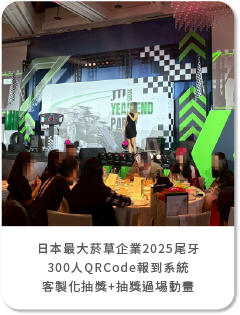 日本最大菸草企業(台灣子公司)2025尾牙-300人QRCode報到系統+客製化抽獎+抽獎過場動畫