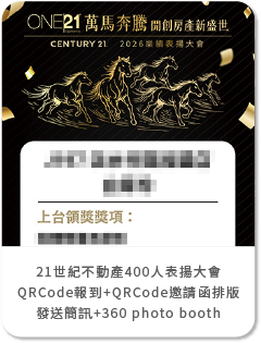 【歡樂魔法】21世紀不動產400人表揚大會-QRCode報到+QRCode邀請函排版+發送簡訊+360 photo booth環景動態拍攝