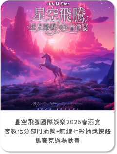【勁維肯】星空飛騰國際娛樂2026春酒宴 - 客製化分部門抽獎+無線七彩抽獎按鈕+馬賽克過場動畫