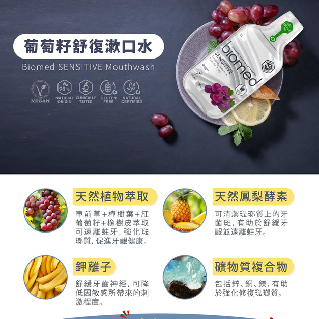 瑞士【蓓齒美 BIOMED】葡萄籽舒復漱口水（500ml）