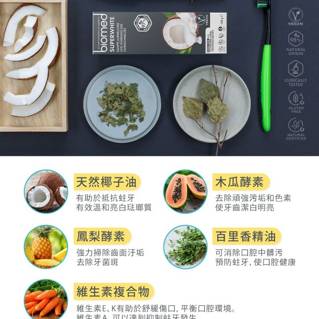 瑞士【蓓齒美 BIOMED】椰油果酵亮白牙膏(100g)