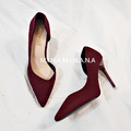 實拍絨面淺口側空高跟鞋【S0488】MINANA_7